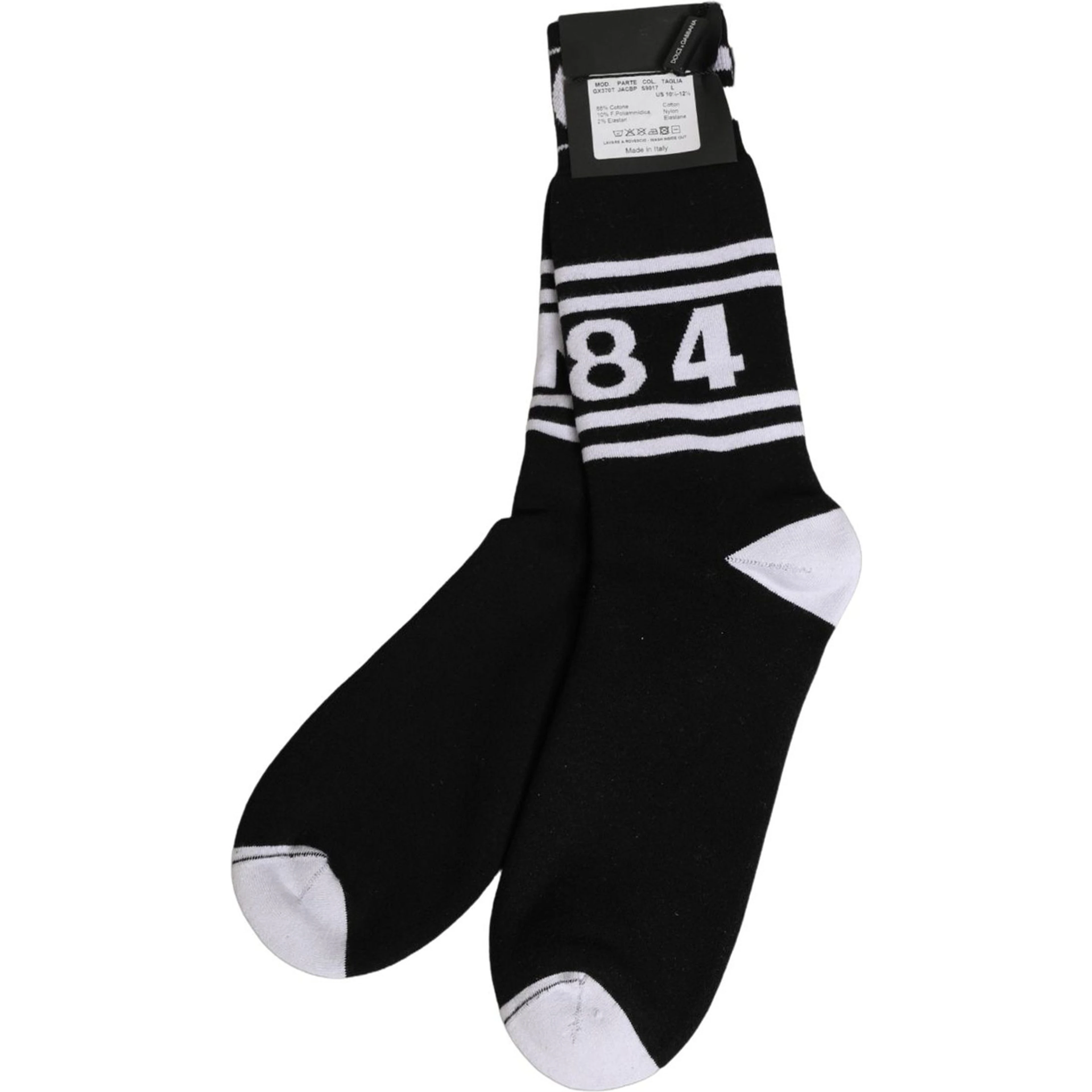 Black White Logo Stripes Mid Calf Accessory Socks