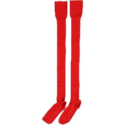 Men Red Logo Thigh High Ribbed Accessory Socks