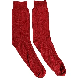 Men Red 100% Silk Mid Calf Accessory Socks