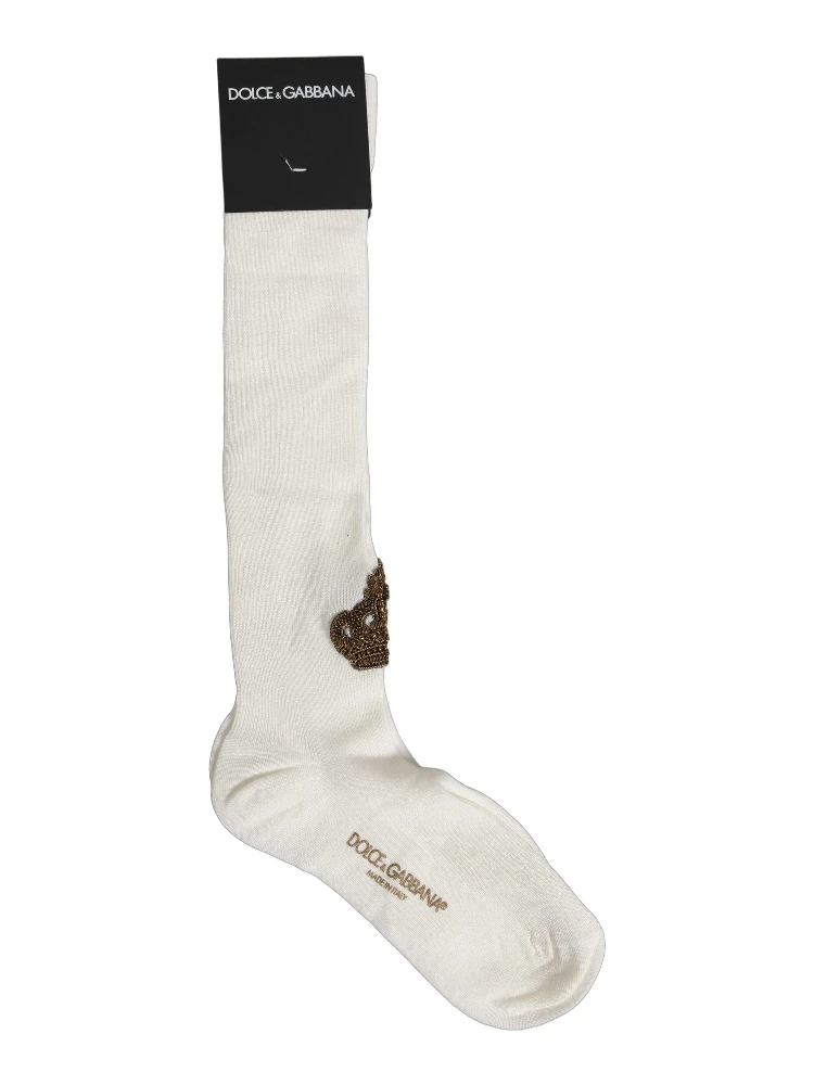 White Crown Embroidery Knee High Accessory Socks alternative