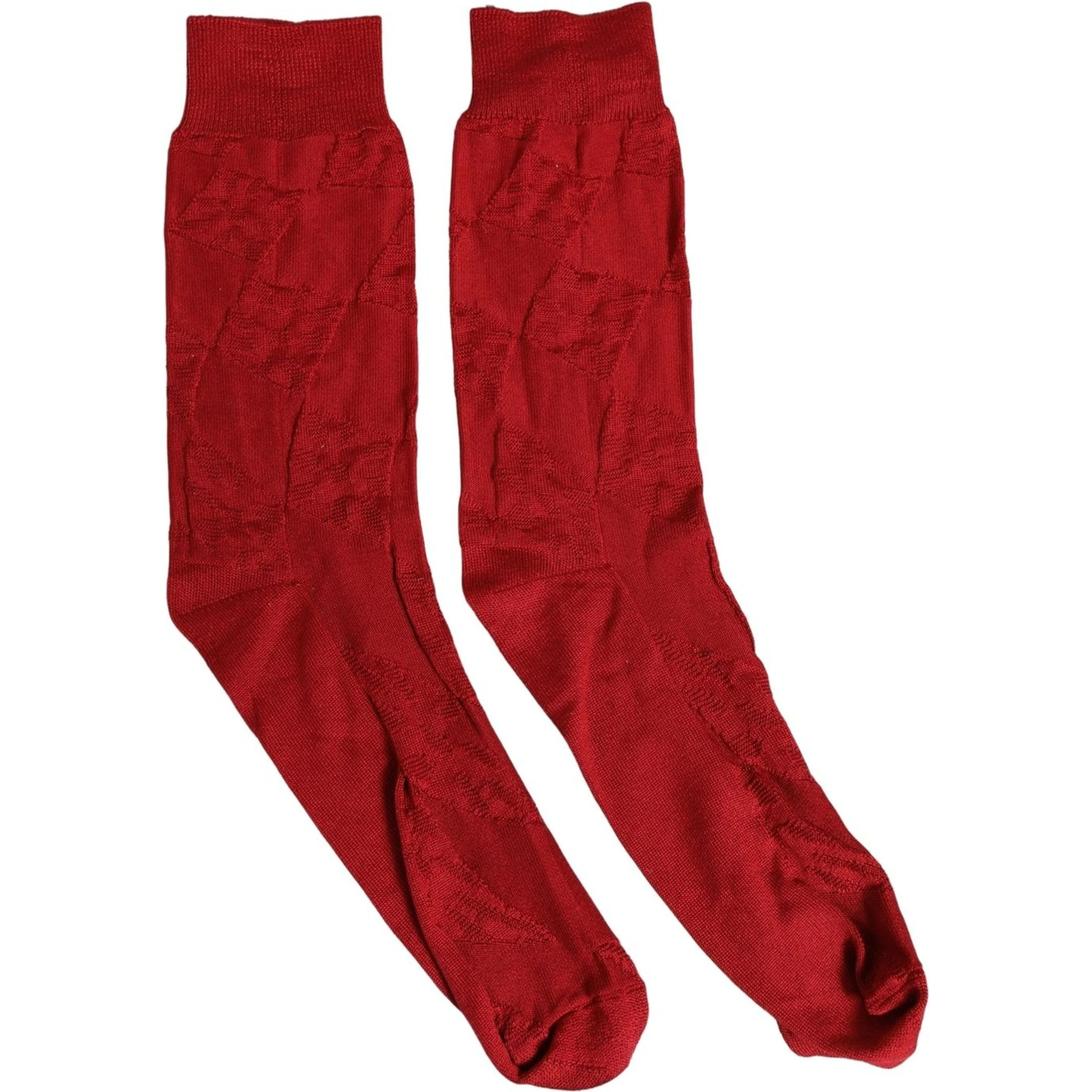 Men Red 100% Silk Mid Calf Accessory Socks