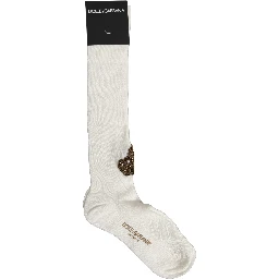 White Crown Embroidery Knee High Accessory Socks