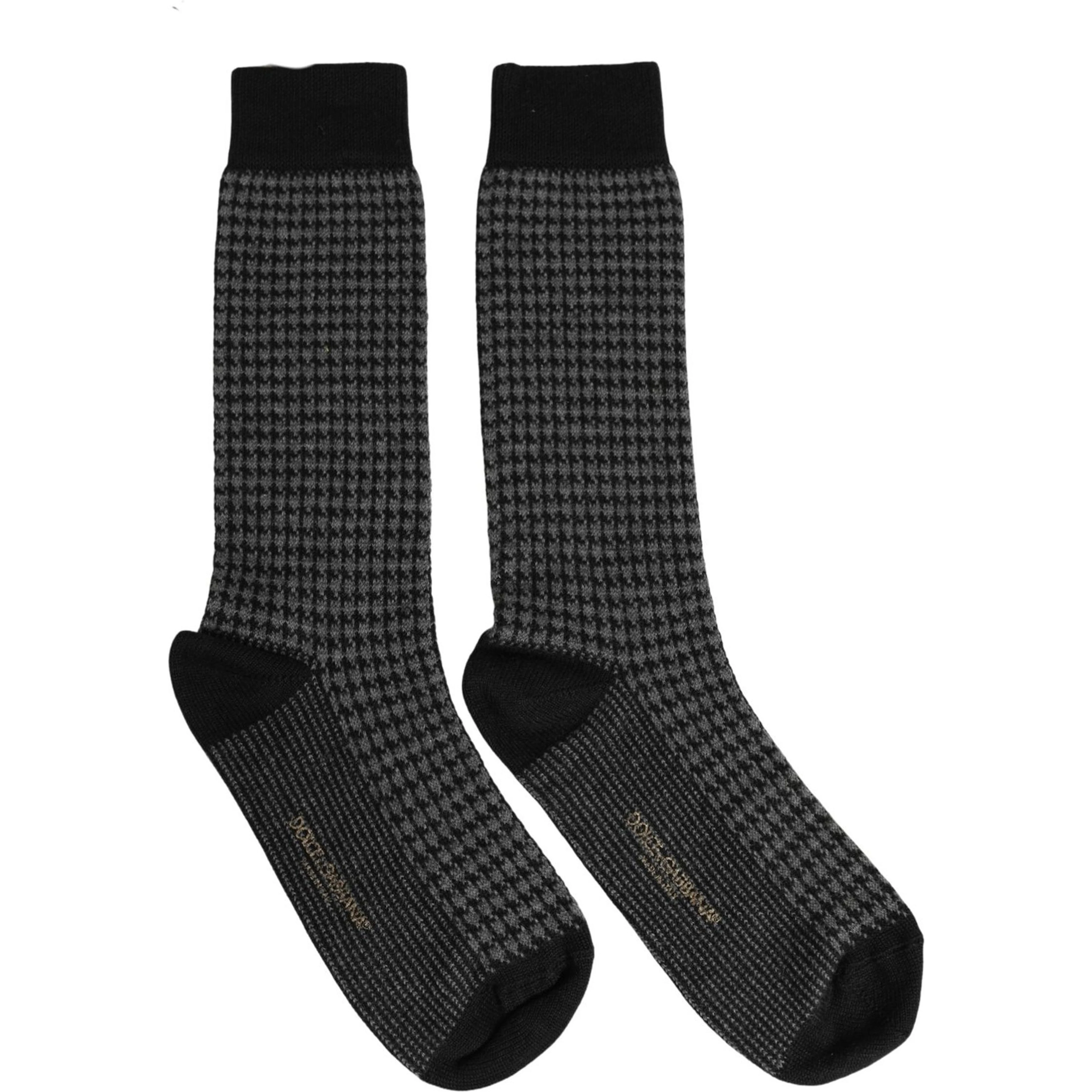 Black Wool Houndstooth Over Calf Accessory Socks