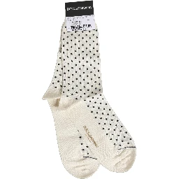 Off White Cotton Polka Dot Mid Calf Accessory Socks
