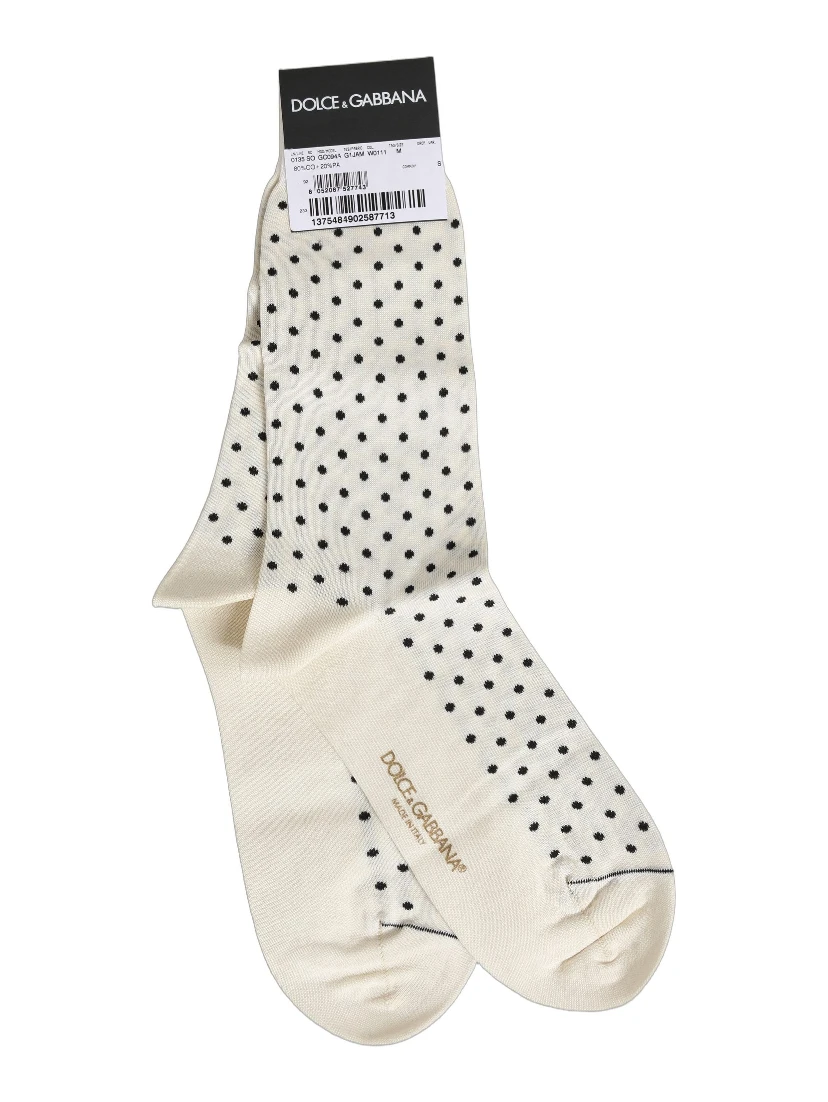 Off White Cotton Polka Dot Mid Calf Accessory Socks