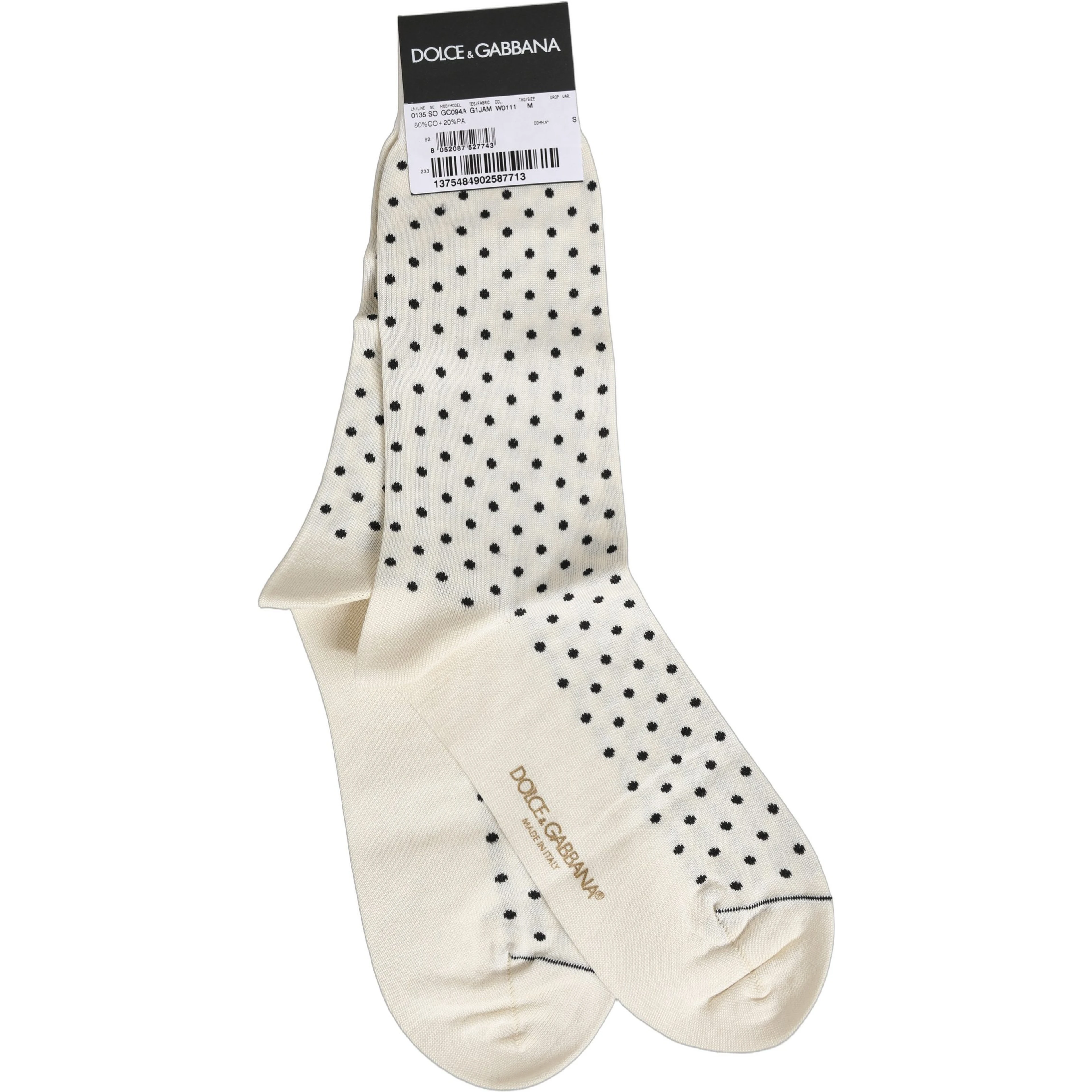 Off White Cotton Polka Dot Mid Calf Accessory Socks