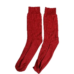 Men Red 100% Silk Mid Calf Accessory Socks