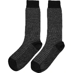 Black Wool Houndstooth Over Calf Accessory Socks