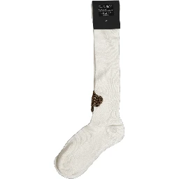 White Crown Embroidery Knee High Accessory Socks