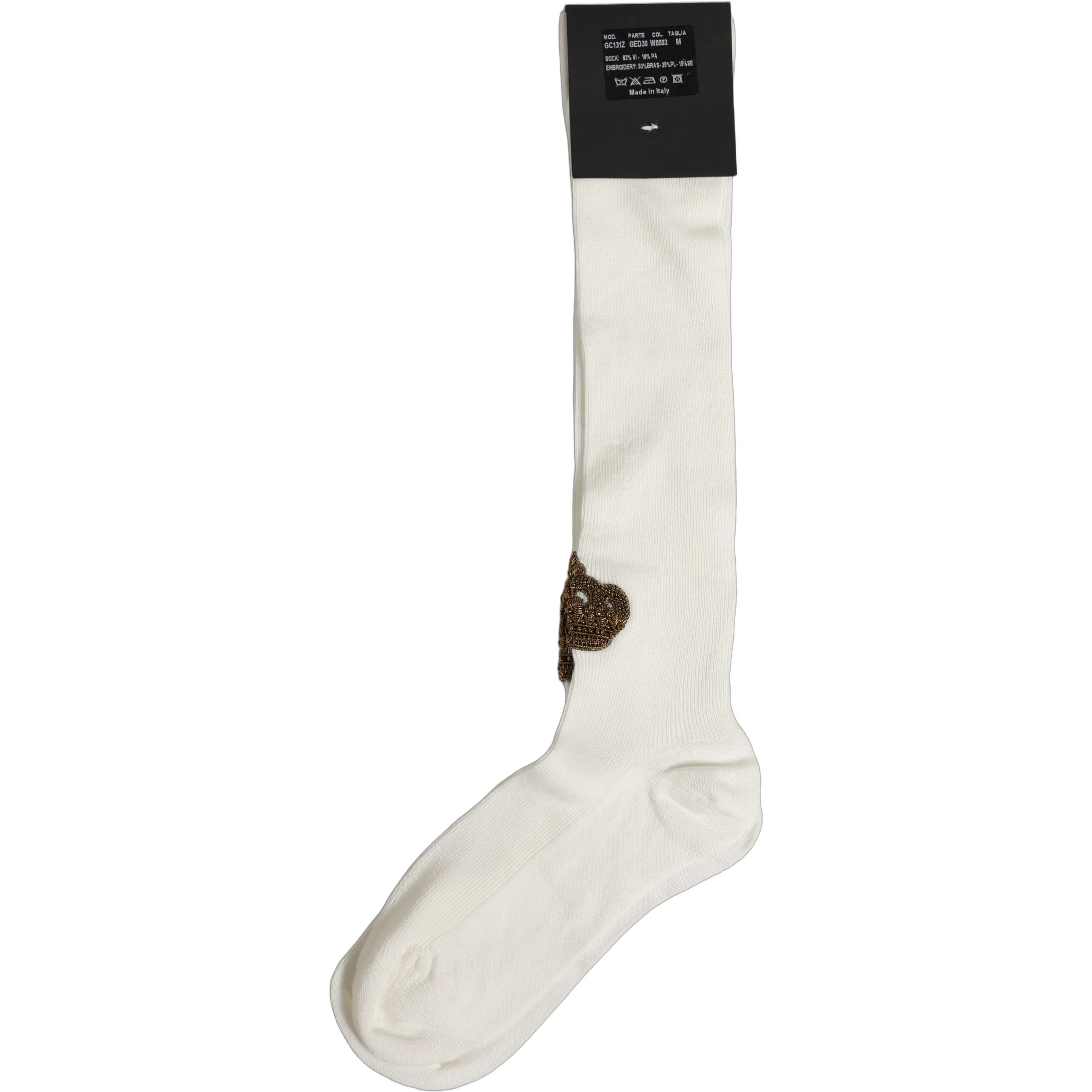 White Crown Embroidery Knee High Accessory Socks