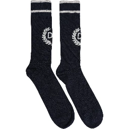 Men Navy Blue DG Logo Mid Calf Accessory Socks