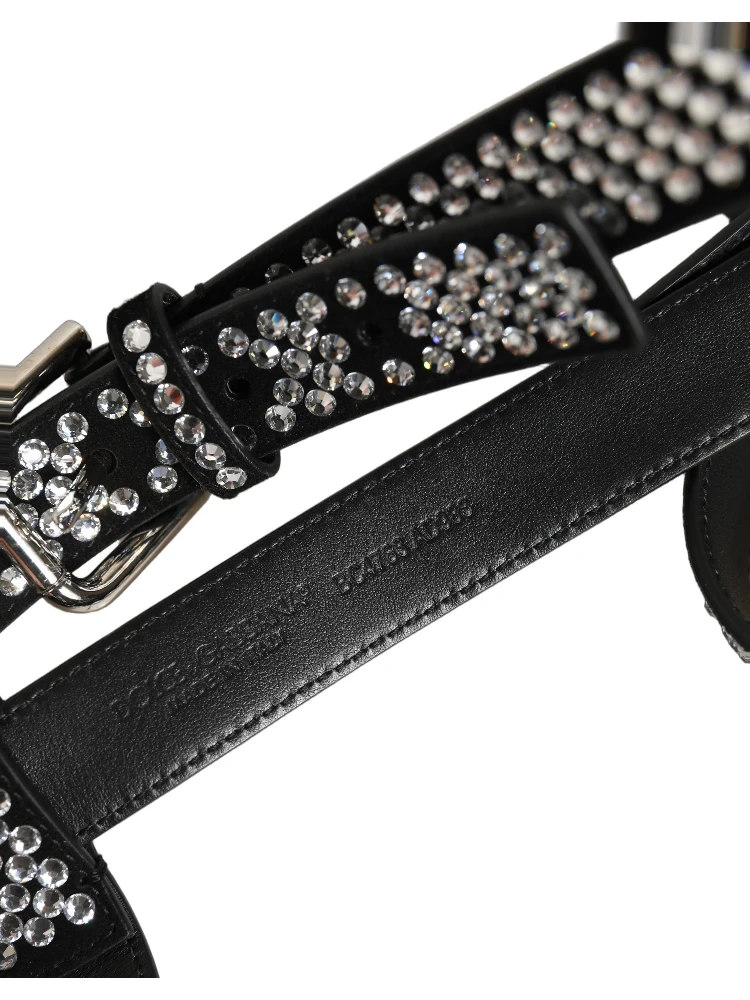 Black Leather Rhinestones Embellished Men Suspender