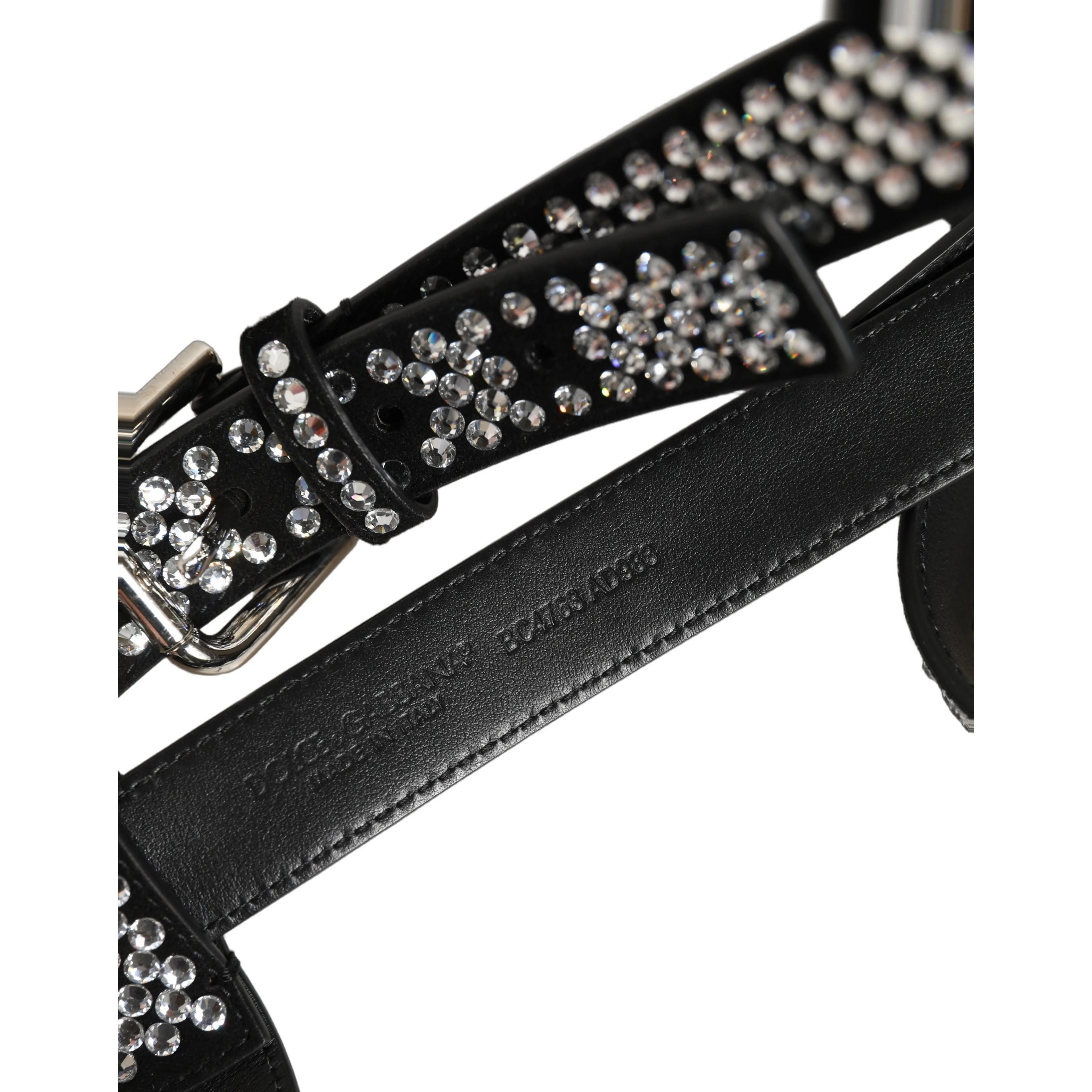 Black Leather Rhinestones Embellished Men Suspender