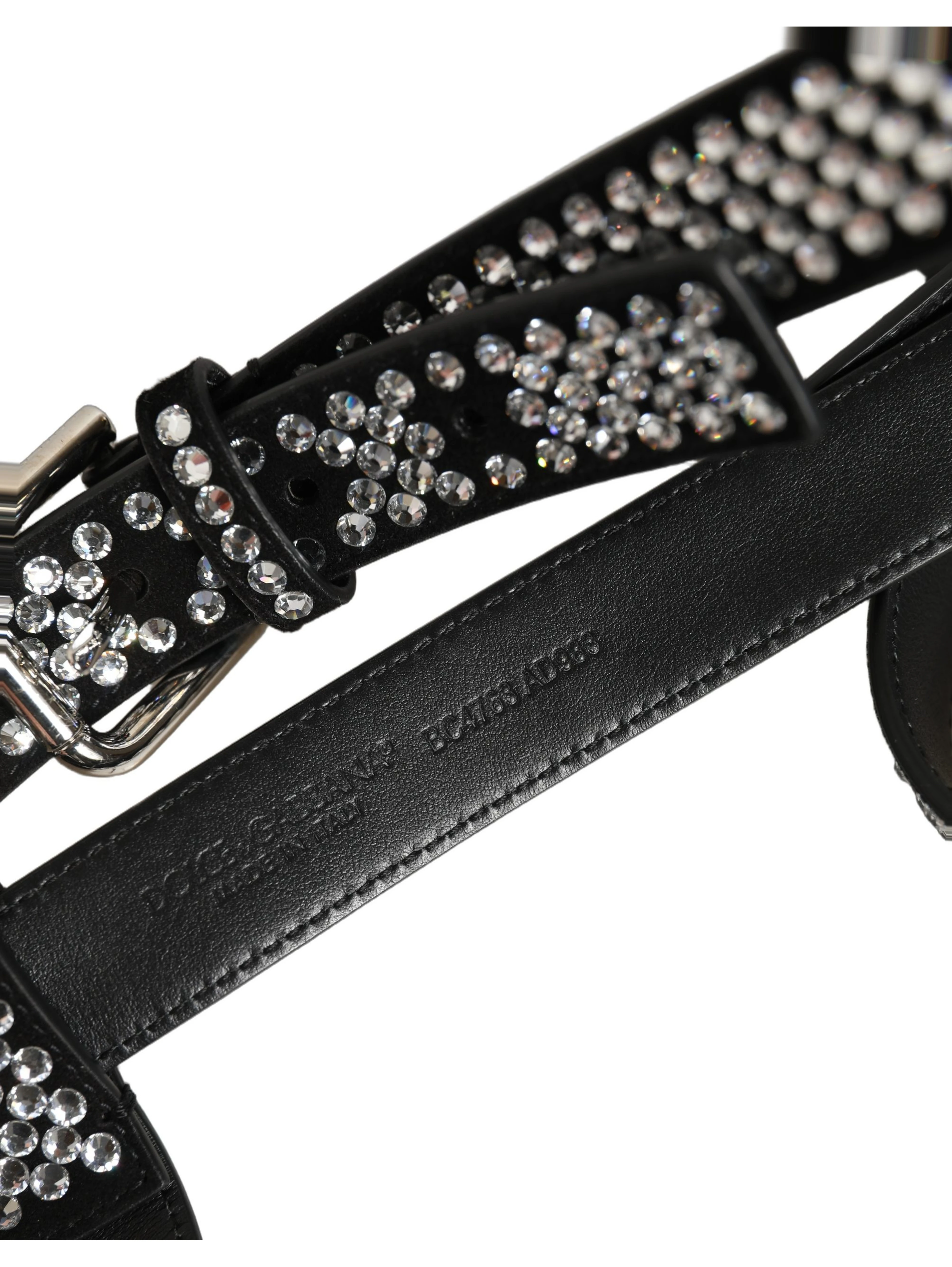 Black Leather Rhinestones Embellished Men Suspender