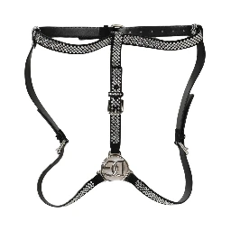 Black Leather Rhinestones Embellished Men Suspender