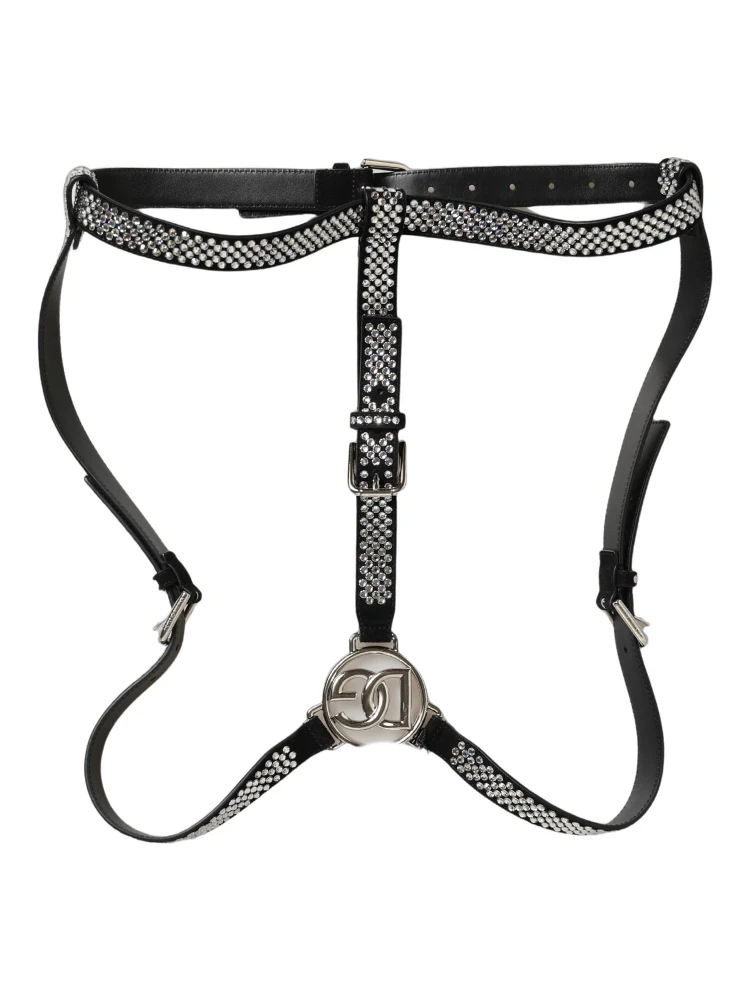 Black Leather Rhinestones Embellished Men Suspender alternative