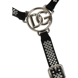 Black Leather Rhinestones Embellished Men Suspender