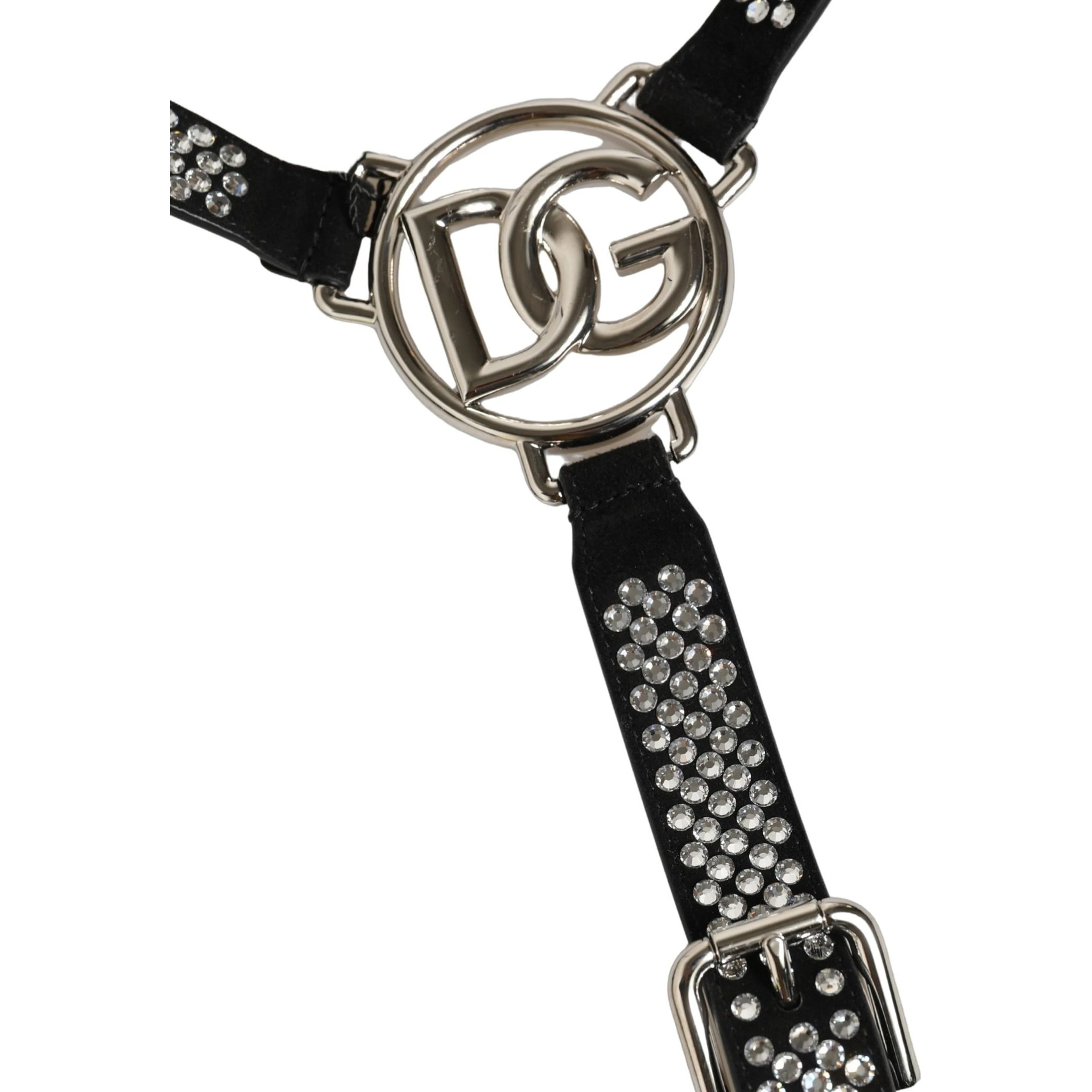 Black Leather Rhinestones Embellished Men Suspender