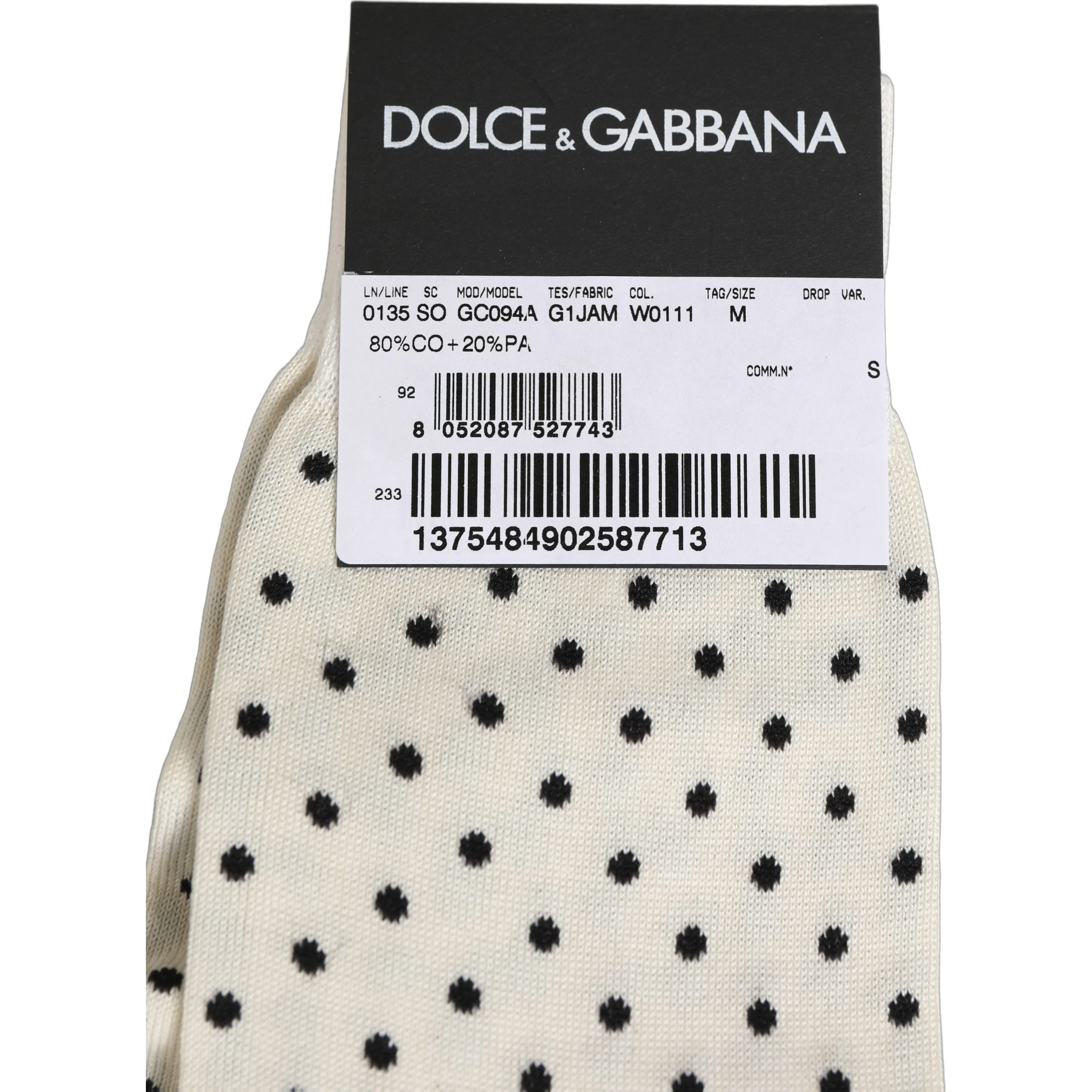 Off White Cotton Polka Dot Mid Calf Accessory Socks