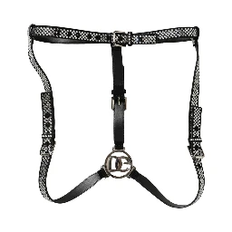 Black Leather Rhinestones Embellished Men Suspender