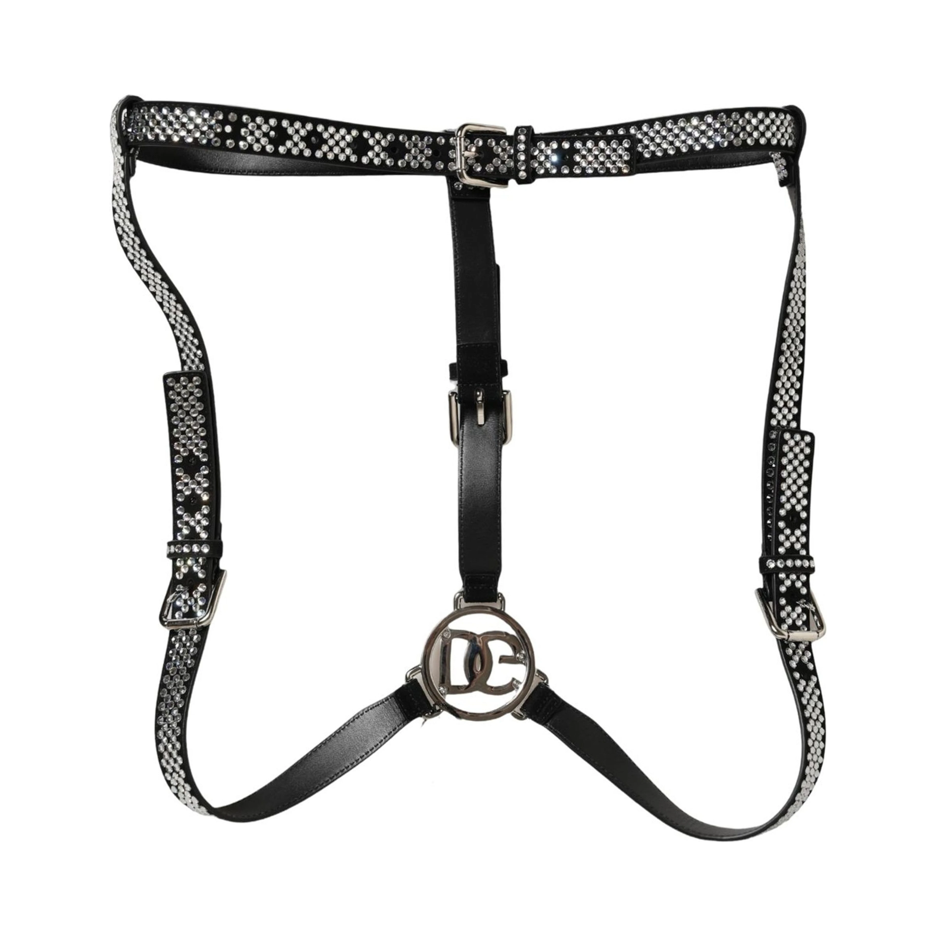 Black Leather Rhinestones Embellished Men Suspender