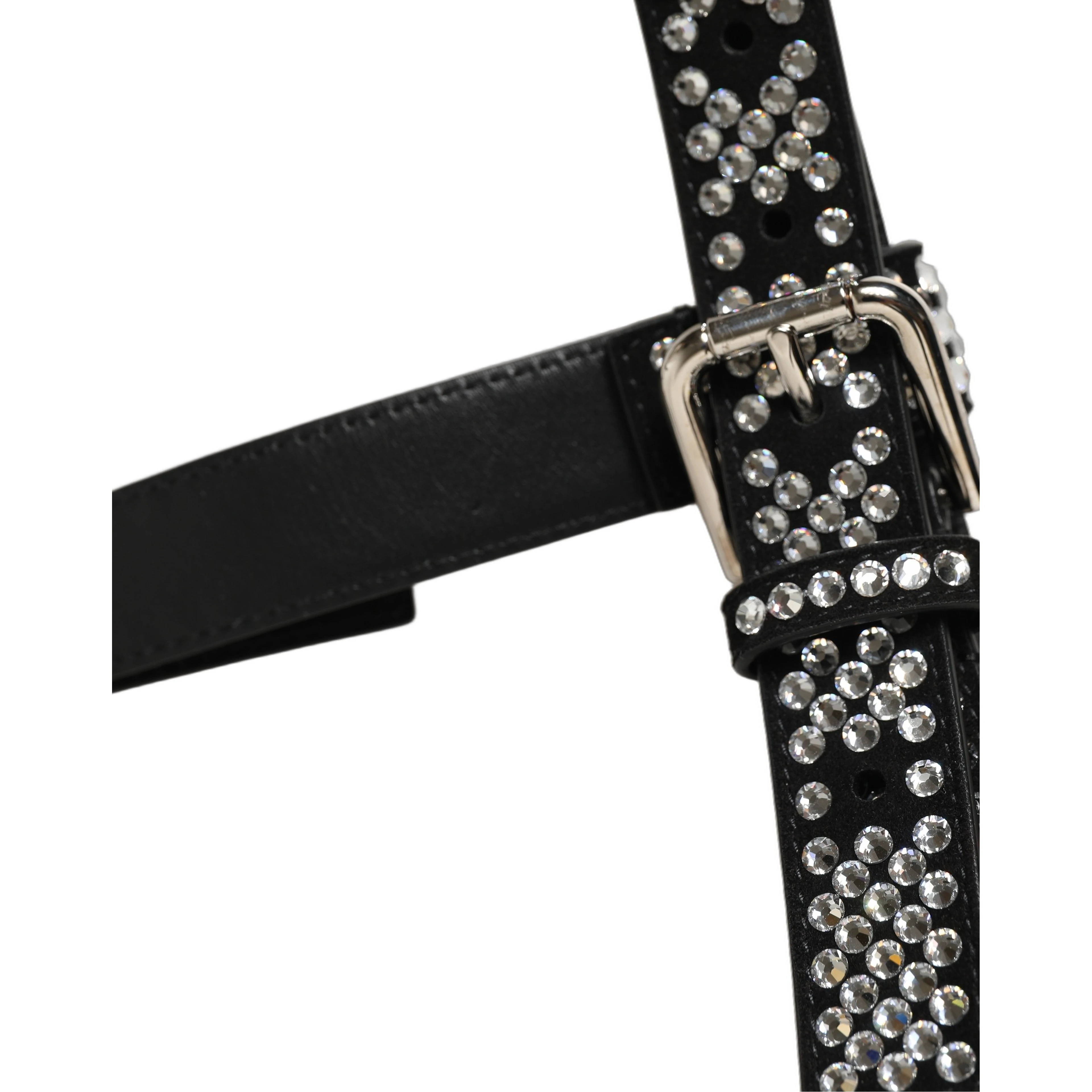 Black Leather Rhinestones Embellished Men Suspender