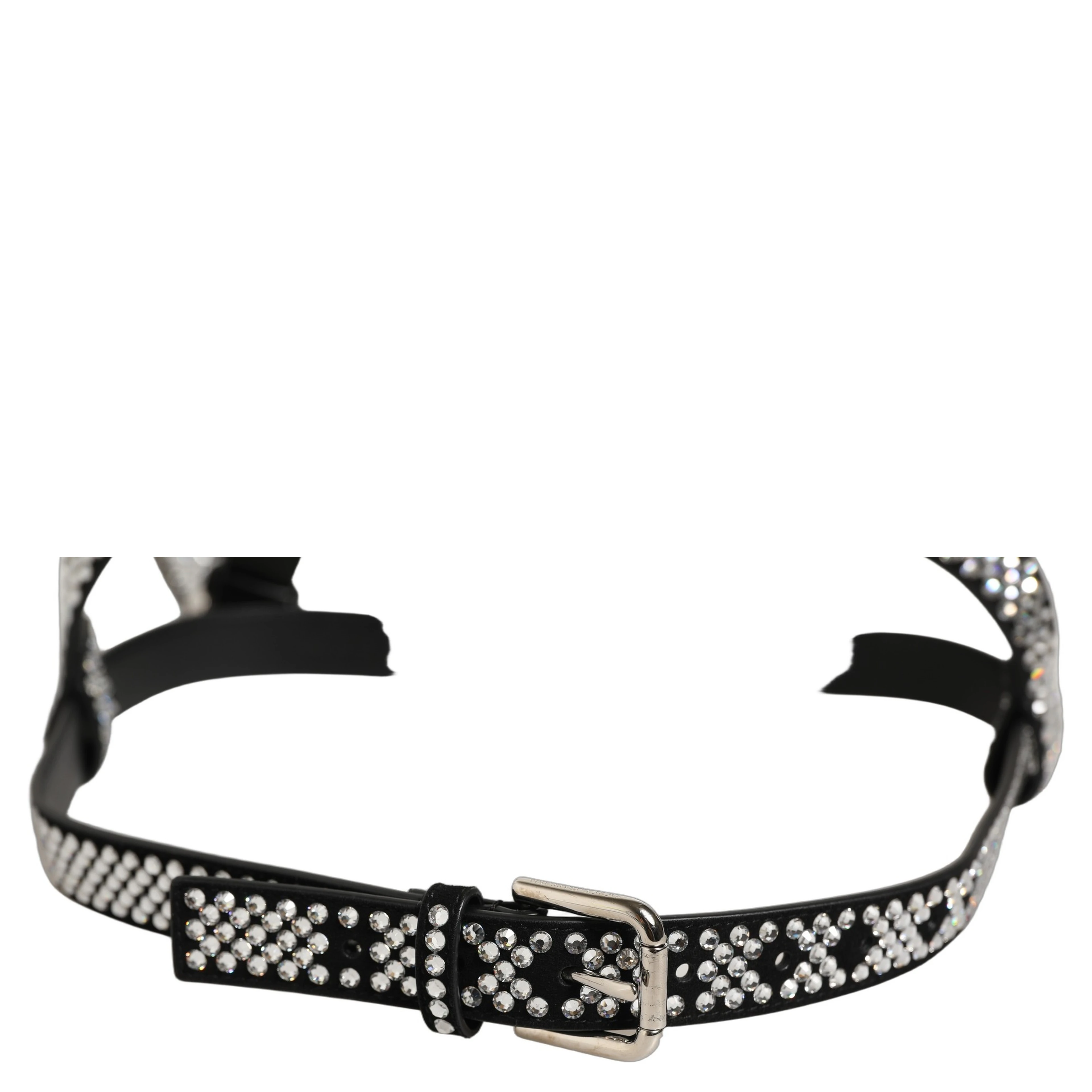 Black Leather Rhinestones Embellished Men Suspender