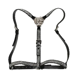 Black Leather Rhinestones Embellished Men Suspender