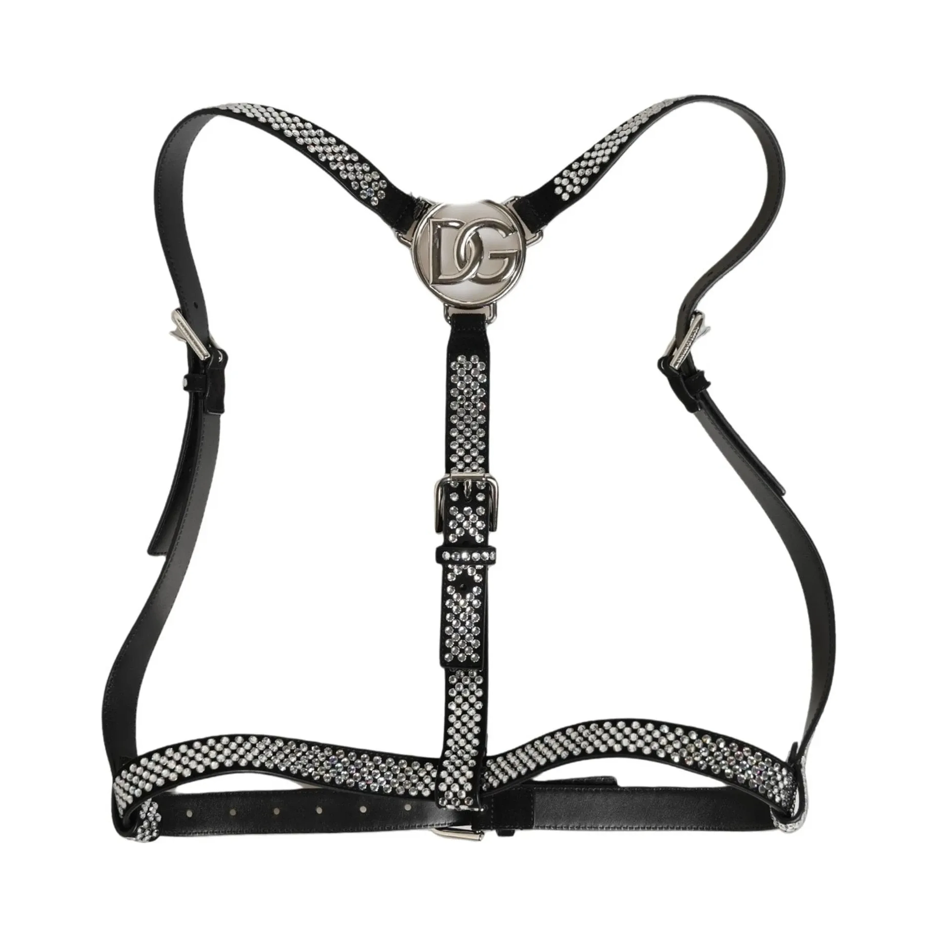 Black Leather Rhinestones Embellished Men Suspender