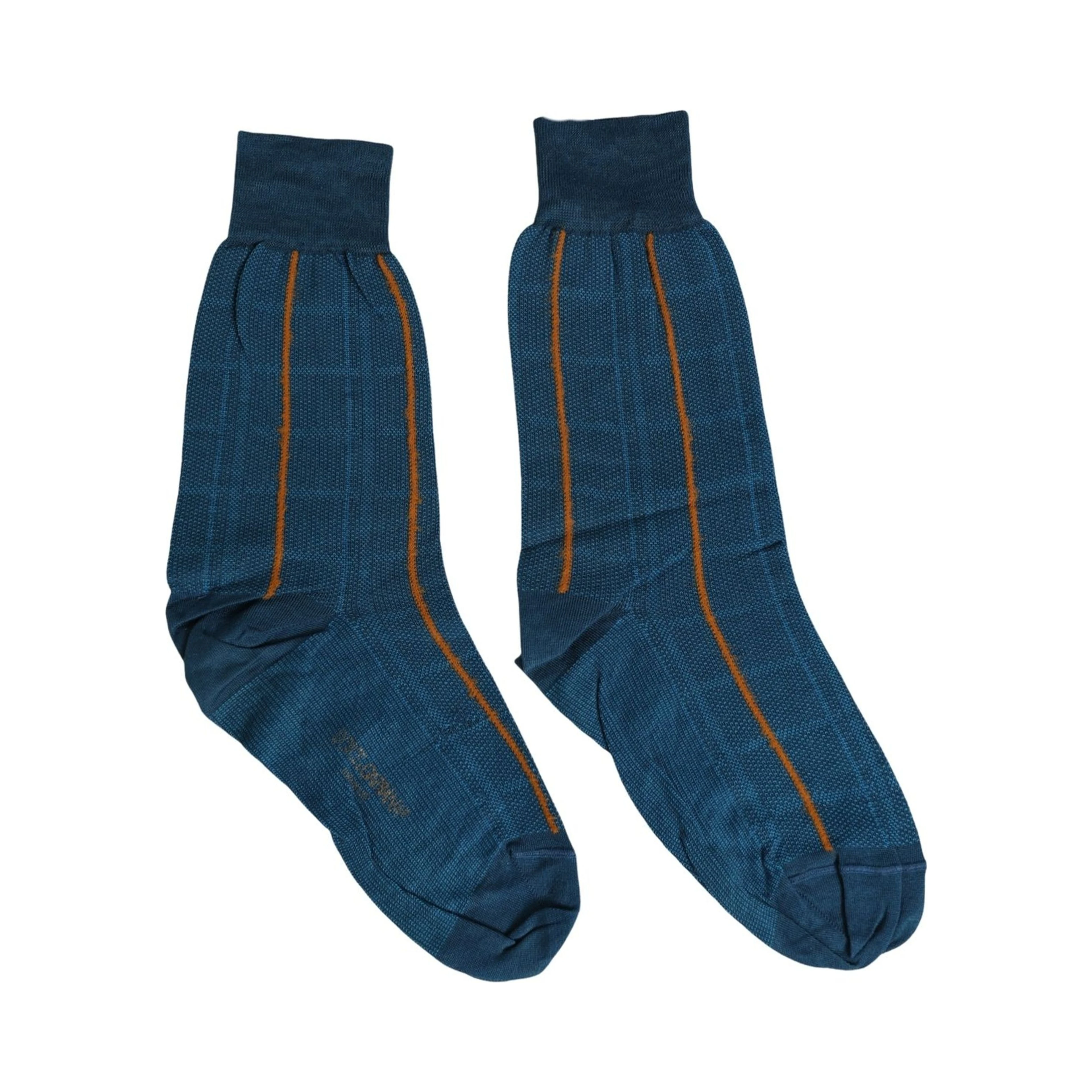 Men Blue Cotton Stretch Mid Calf Accessory Socks