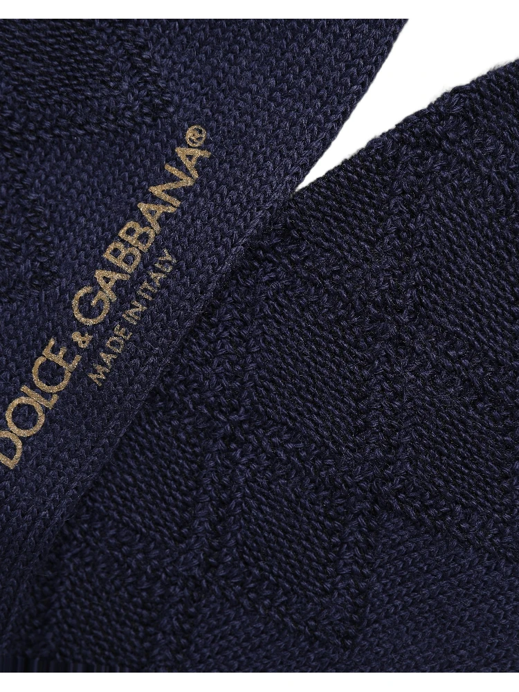 Navy Blue Wool Crest Logo Knee High Accessory Socks