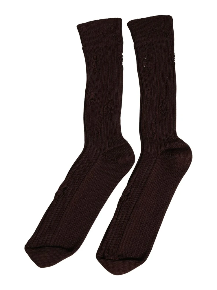 Dark Brown Cotton Distressed Mid Calf Accessory Socks