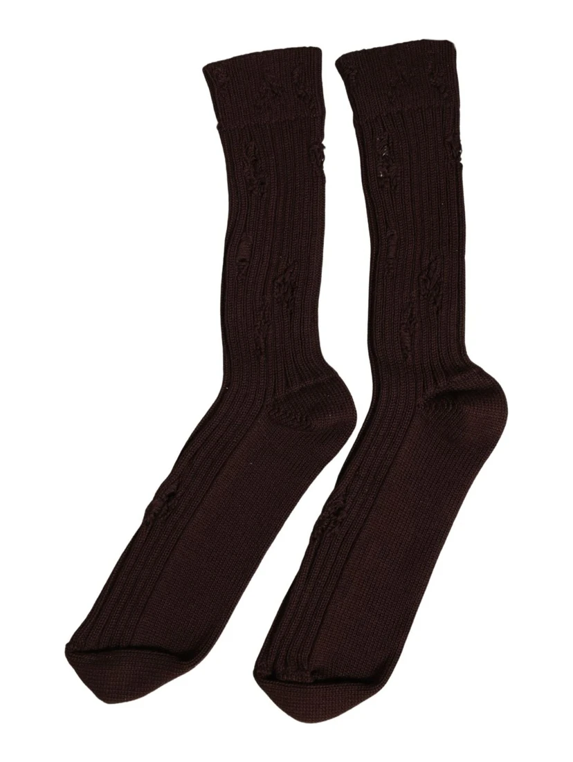 Dark Brown Cotton Distressed Mid Calf Accessory Socks