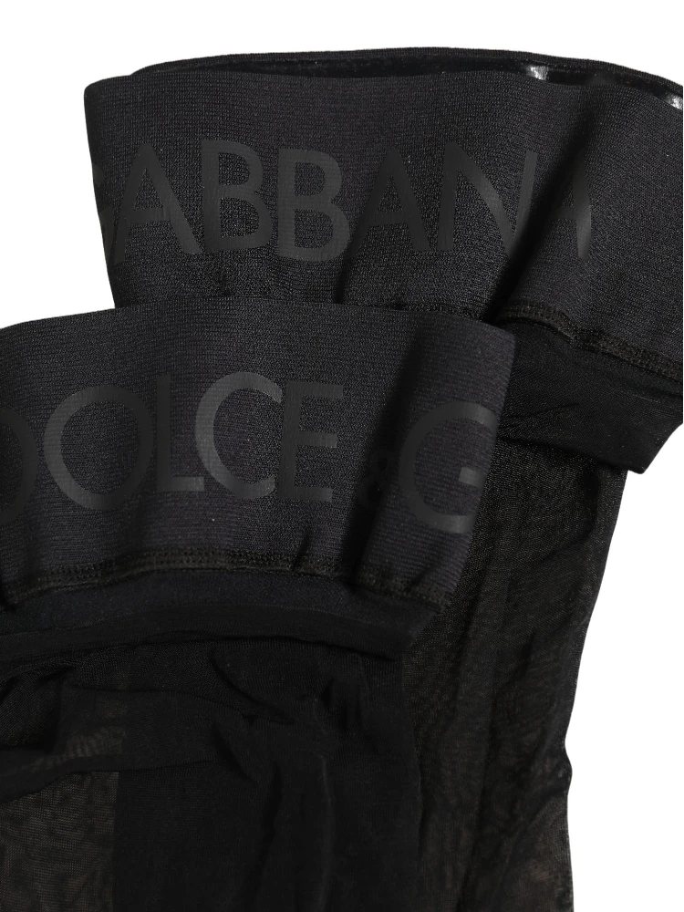 Black Nylon Logo Calf Long Women Accessory Socks