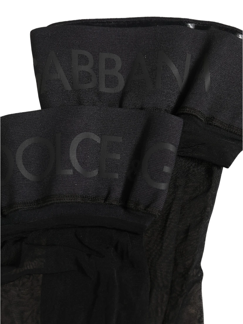Black Nylon Logo Calf Long Women Accessory Socks