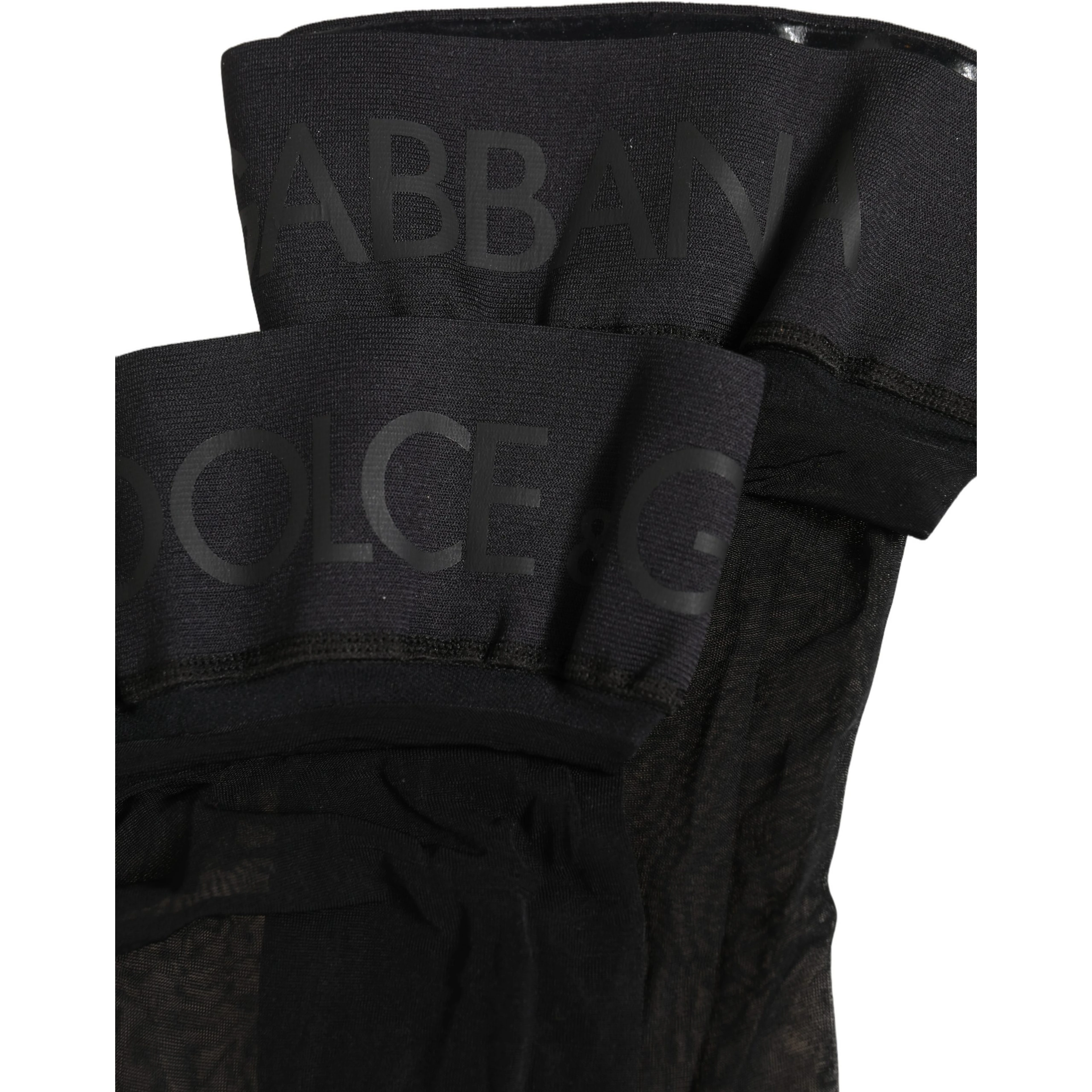 Black Nylon Logo Calf Long Women Accessory Socks