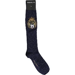 Navy Blue Wool Crest Logo Knee High Accessory Socks