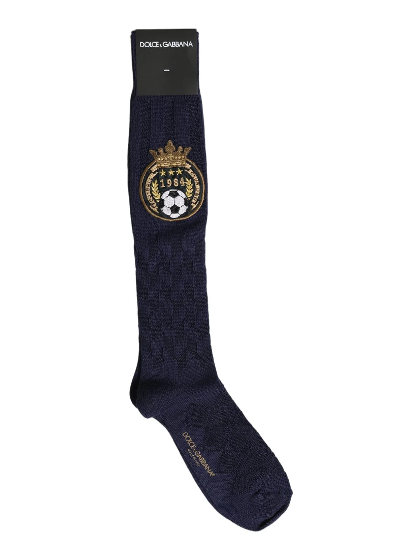 Navy Blue Wool Crest Logo Knee High Accessory Socks
