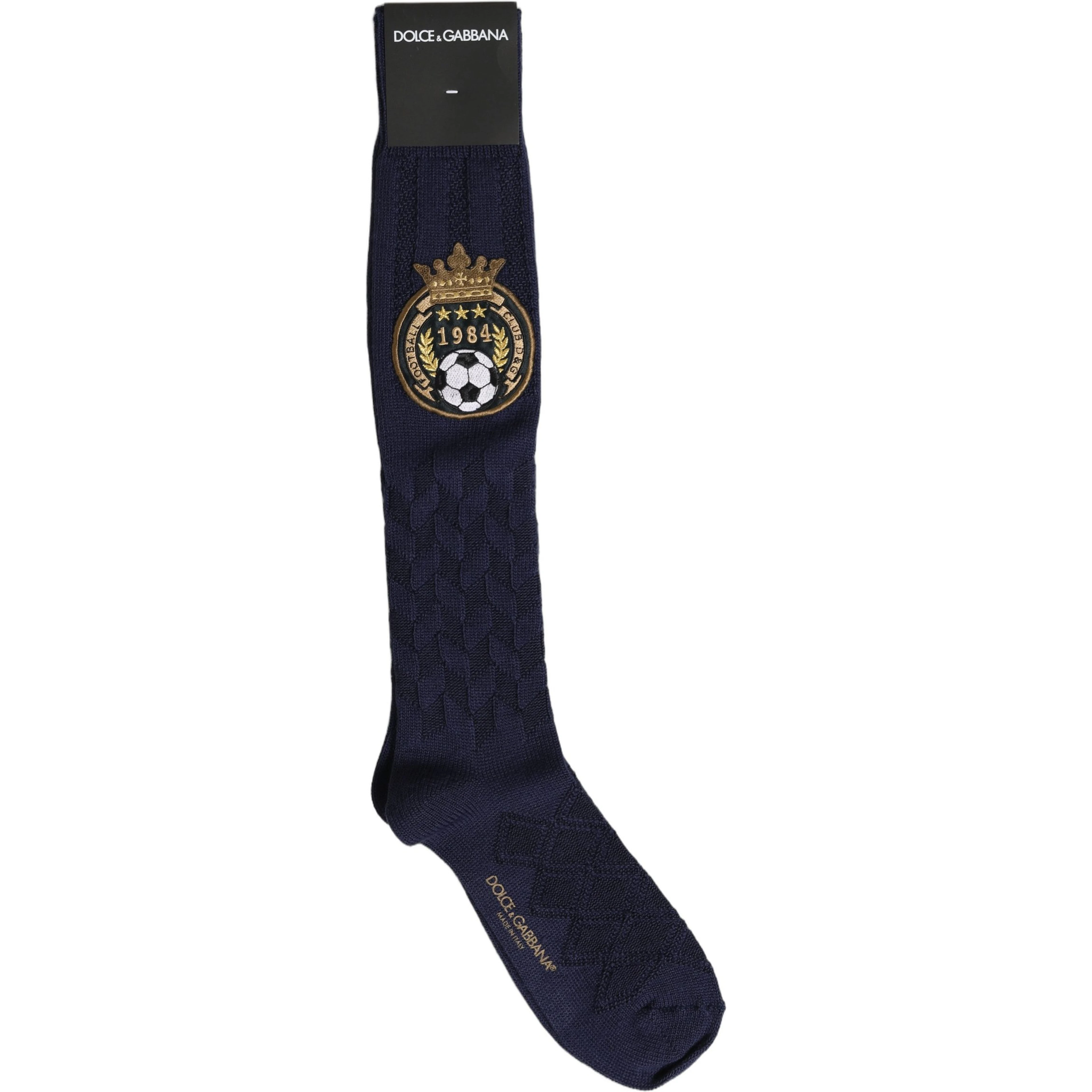 Navy Blue Wool Crest Logo Knee High Accessory Socks