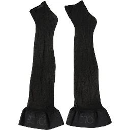 Black Nylon Logo Calf Long Women Accessory Socks