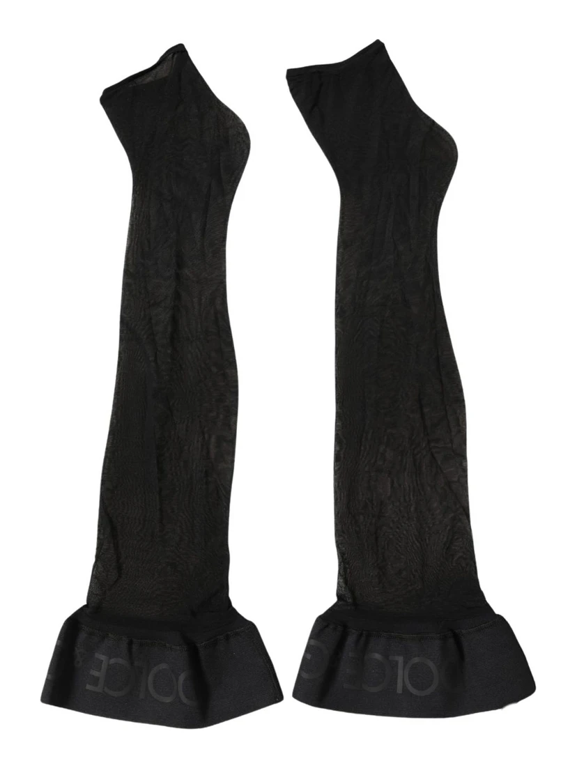Black Nylon Logo Calf Long Women Accessory Socks