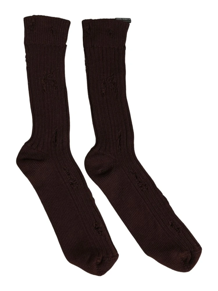 Dark Brown Cotton Distressed Mid Calf Accessory Socks alternative