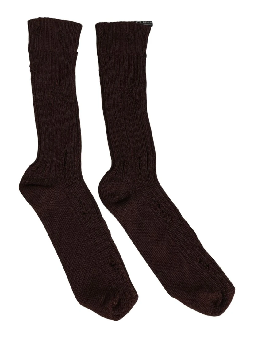 Dark Brown Cotton Distressed Mid Calf Accessory Socks