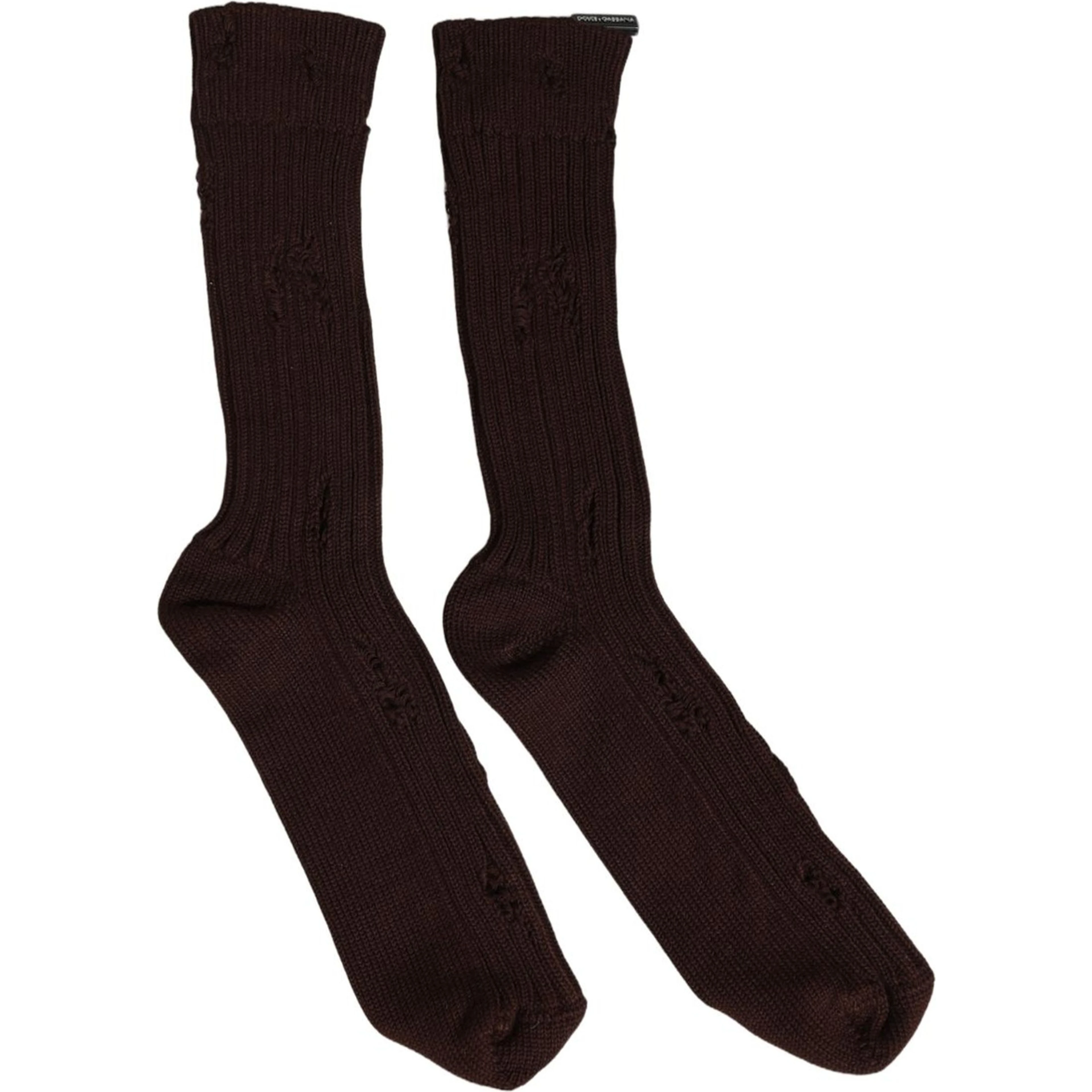 Dark Brown Cotton Distressed Mid Calf Accessory Socks