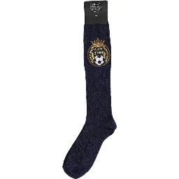 Navy Blue Wool Crest Logo Knee High Accessory Socks