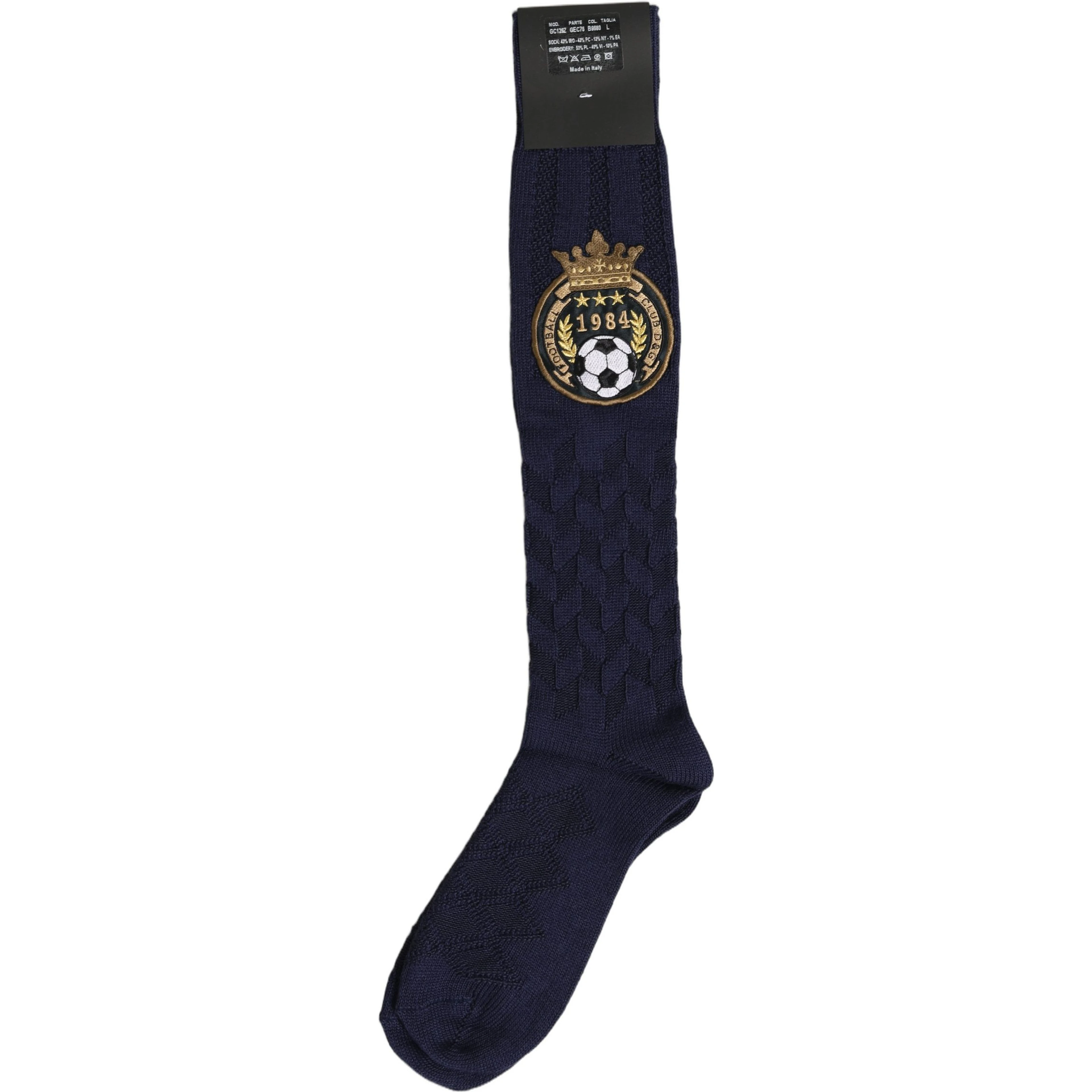 Navy Blue Wool Crest Logo Knee High Accessory Socks