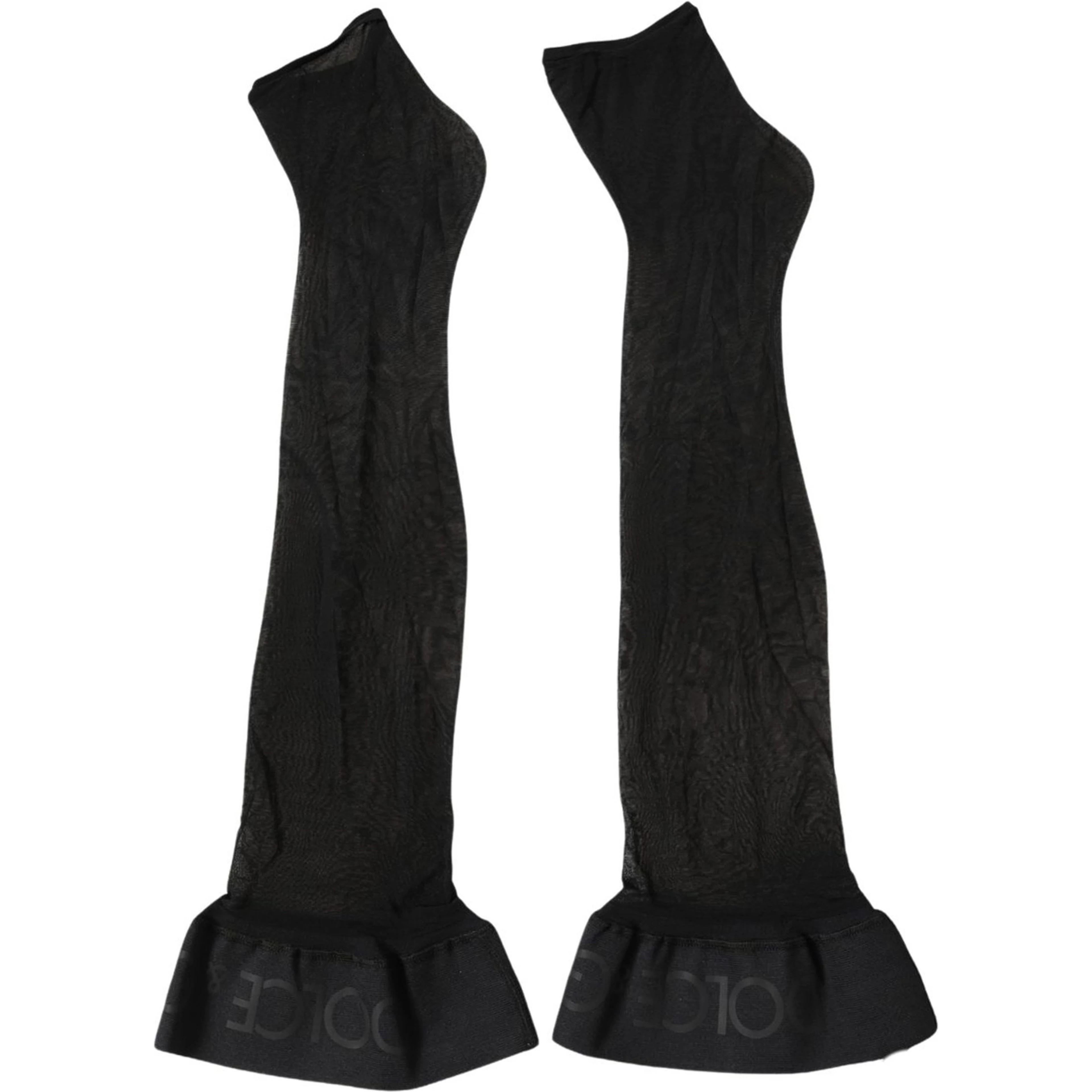 Black Nylon Logo Calf Long Women Accessory Socks