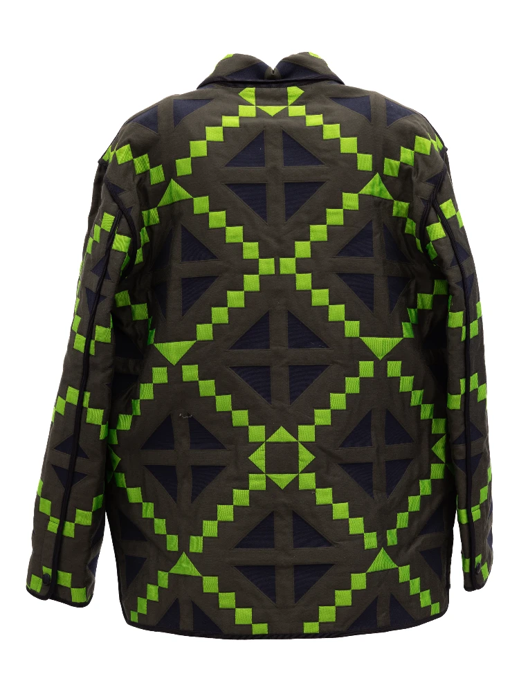 Green Geometric Button-Up Jacket