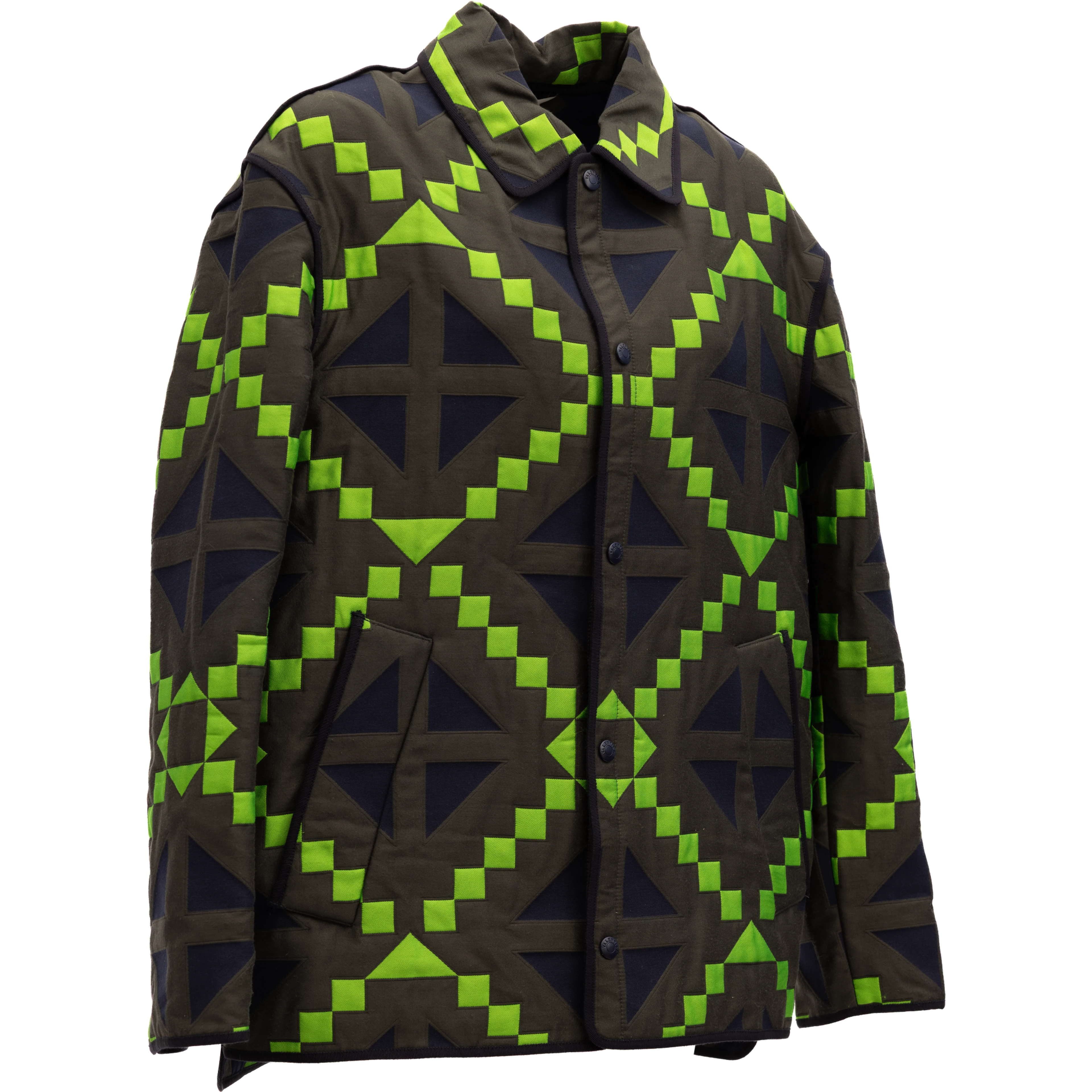 Green Geometric Button-Up Jacket