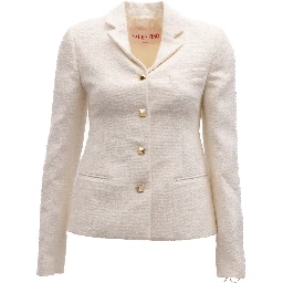 Off-White Tailored Blazer with Gold Stud Buttons